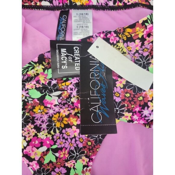 CALIFORNIA Waves Trendy Plus Size Ditsy-Print High-Waist Bikini Bottoms. Size 18 - Picture 6 of 6